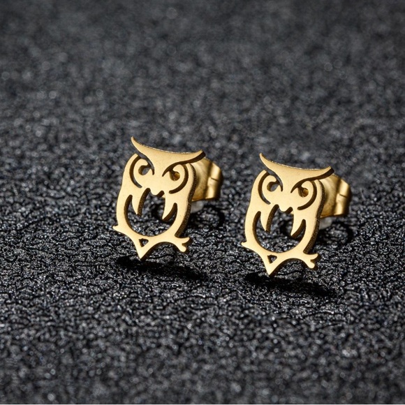 Jewelry - NEW Dainty Owl stud Earrings Gold color - Boutique